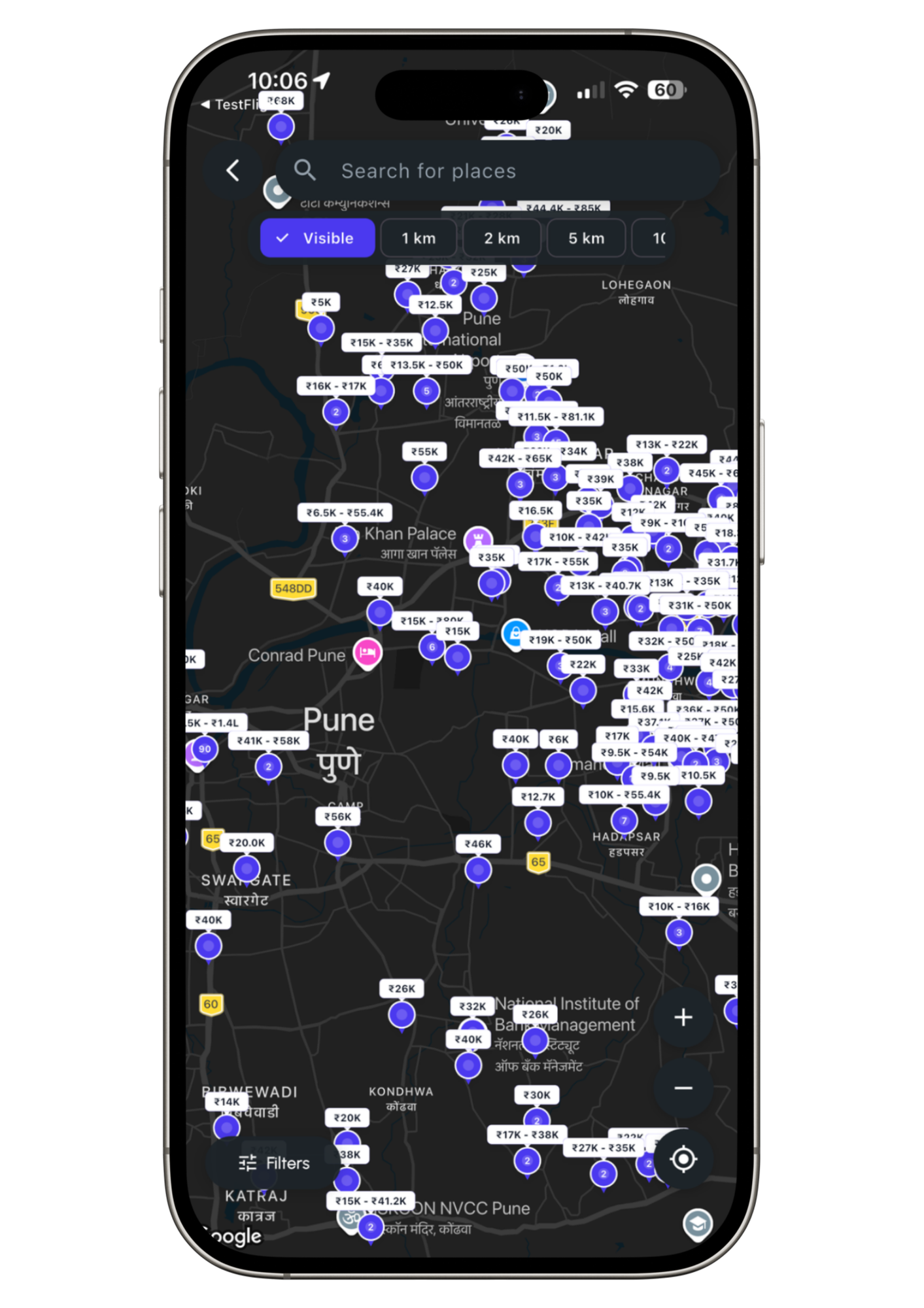 UpHomes app map screen