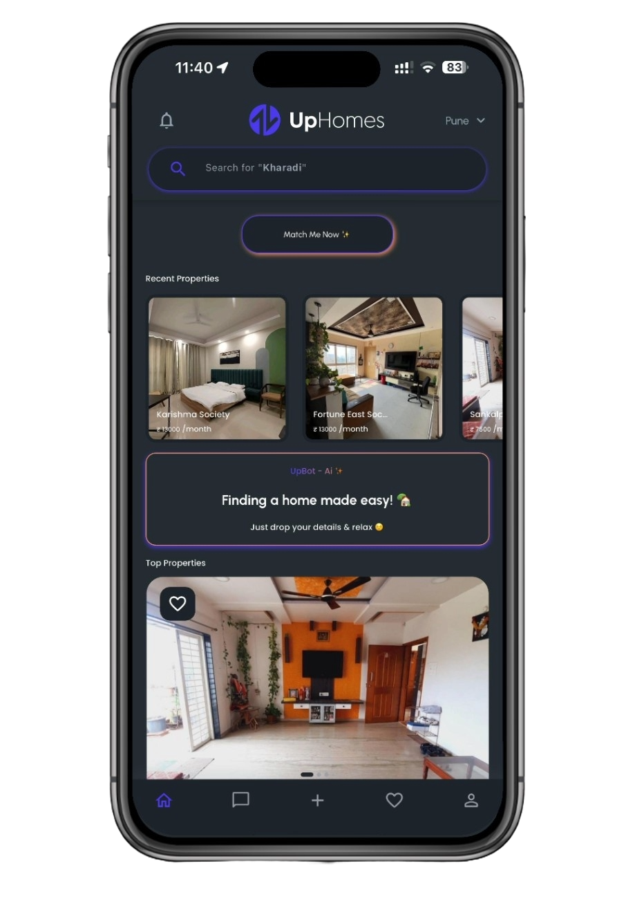 UpHomes app mockup